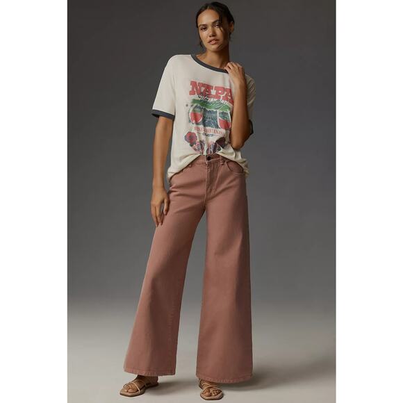 New Anthropologie ASKK NY Atomic High-Rise Wide-Leg Jeans DUSTY ROSE $265 Sz 28 - Picture 1 of 5